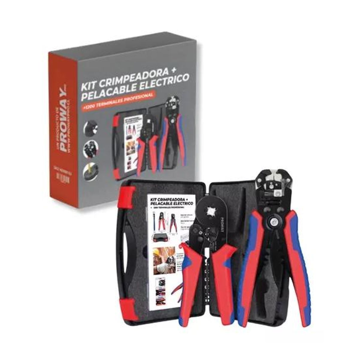 GENERICO - Crimpeadora alicate prensa pelacables + 1200 terminales color negro