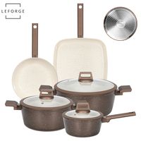 Batería Cocina Cerámica Granito Antiadherente 8 Piezas Chocolate Crema