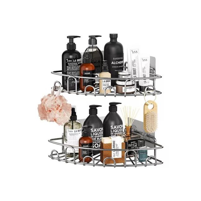 GENERICO - Esquinero organizador ducha baño adhesivo set 2 inoxidable plateado