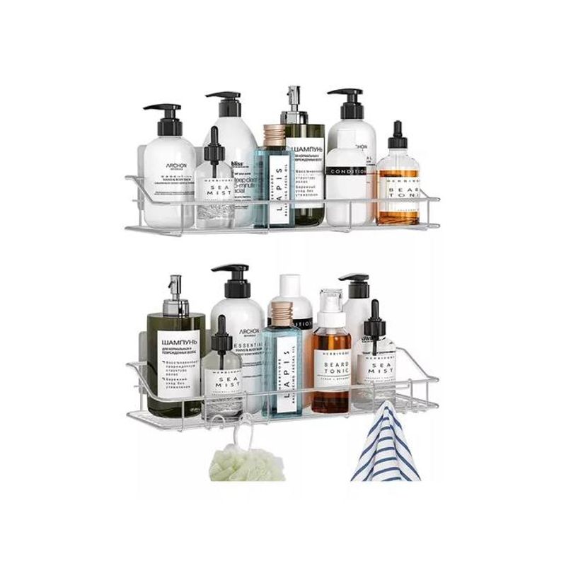 GENERICO - Organizador de ducha set x2 repisa baño adhesiva inoxidable plateado