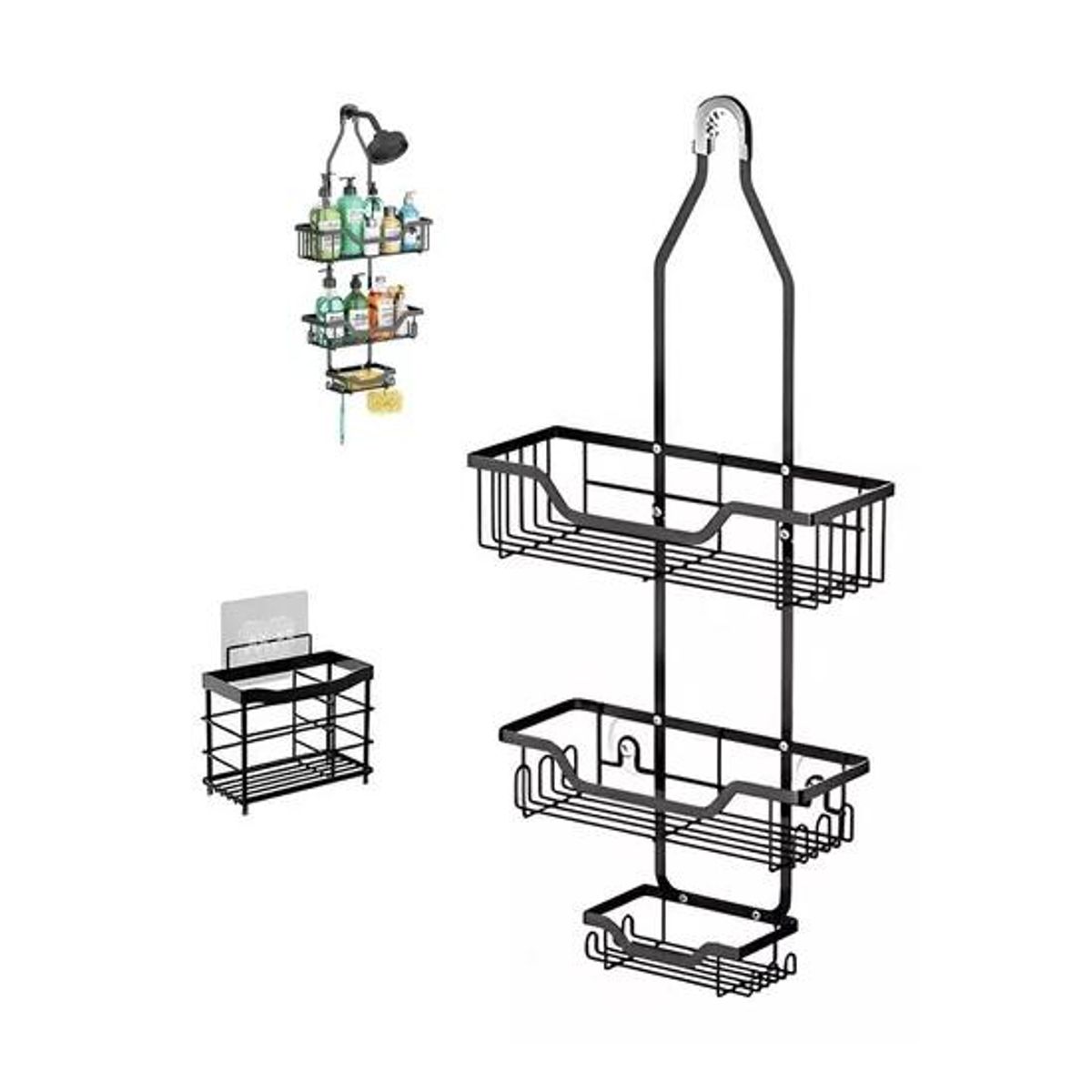 GENERICO - Organizador de ducha para baño Halman toalleros color negro instalación pared