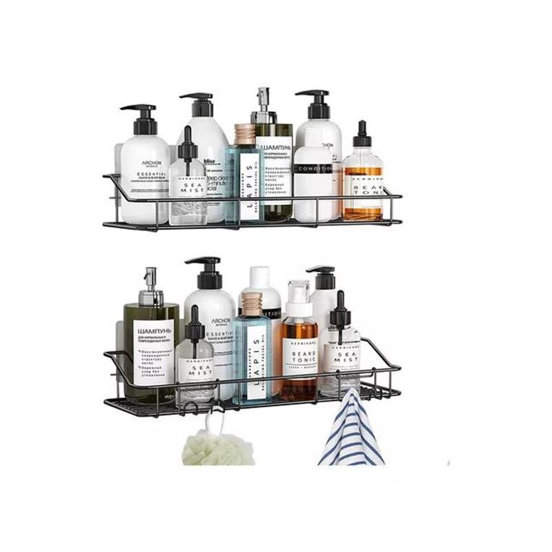GENERICO - Organizador de ducha set x2 repisa baño adhesiva inoxidable negro