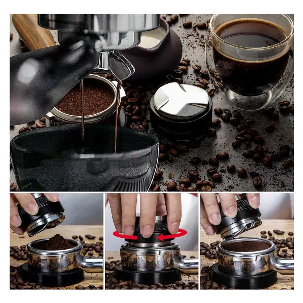 KUANGYE - Distribuidor De Café y Tamper De 51mm 2 en 1 Doble Cabeza