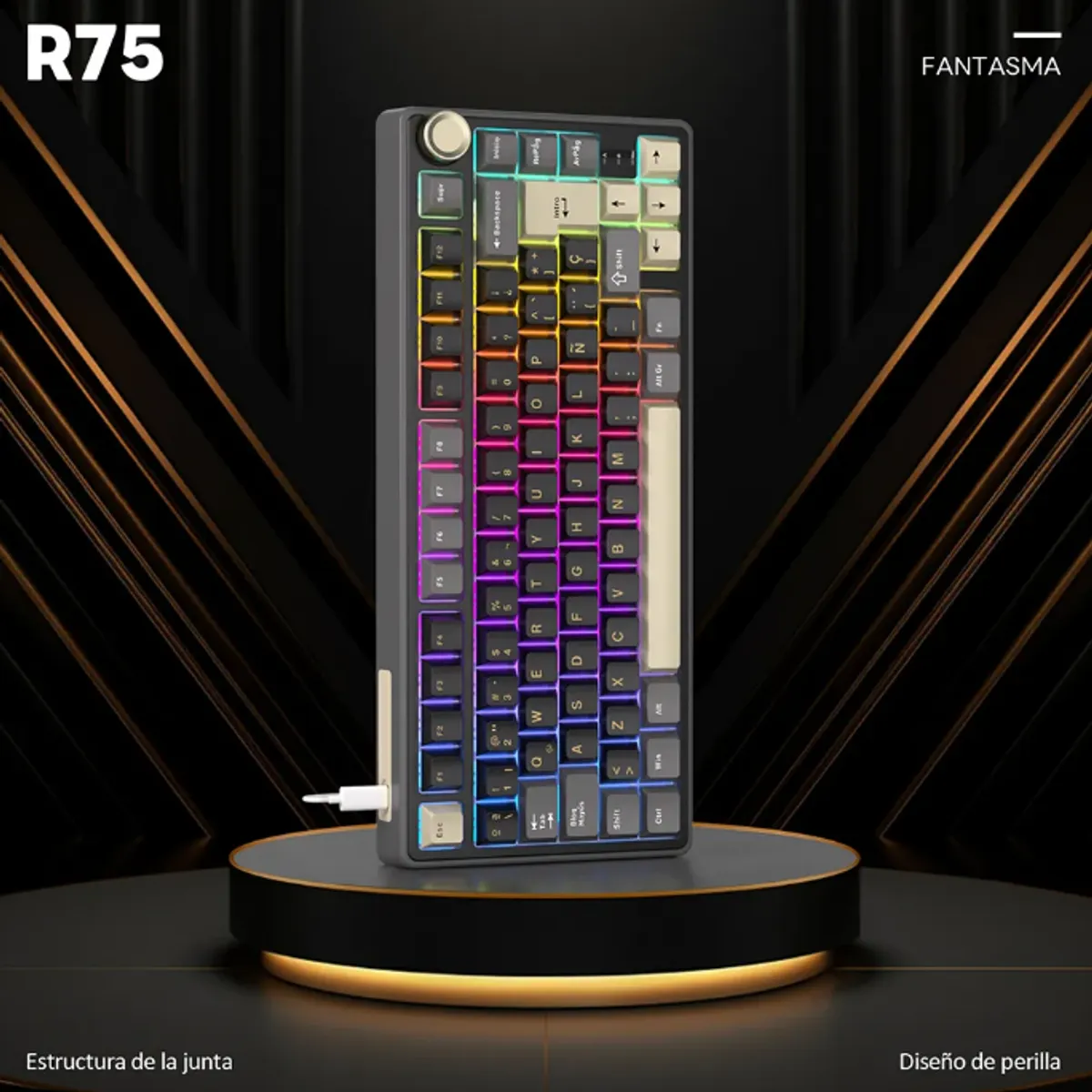 ROYAL KLUDGE - Teclado Mecánico Gamer Compacto RK R75 Phantom  Switch Silver RGB Español