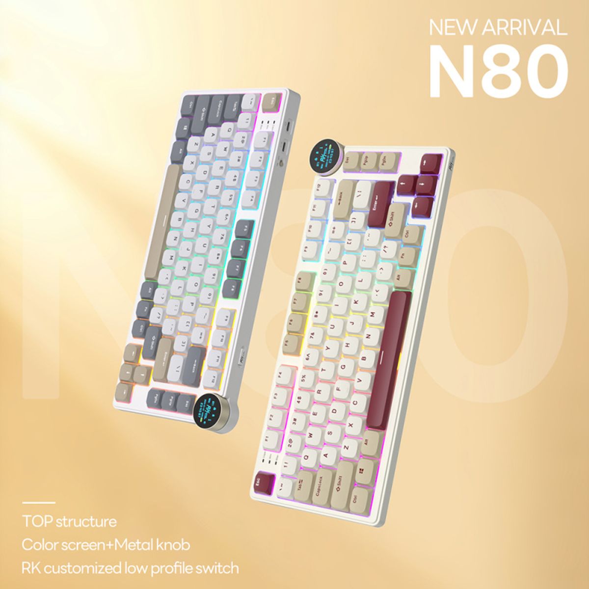 ROYAL KLUDGE - Teclado Mecánico Inalámbrico Español Royal Kludge N80 Nubes Rosadas