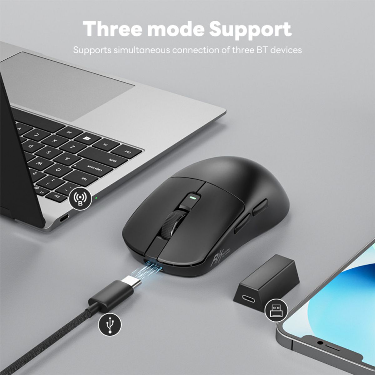 ROYAL KLUDGE - Mouse Gamer Inalambrico Rk Royal Kludge M3 PAW 3950 30k Dpi-Negro-