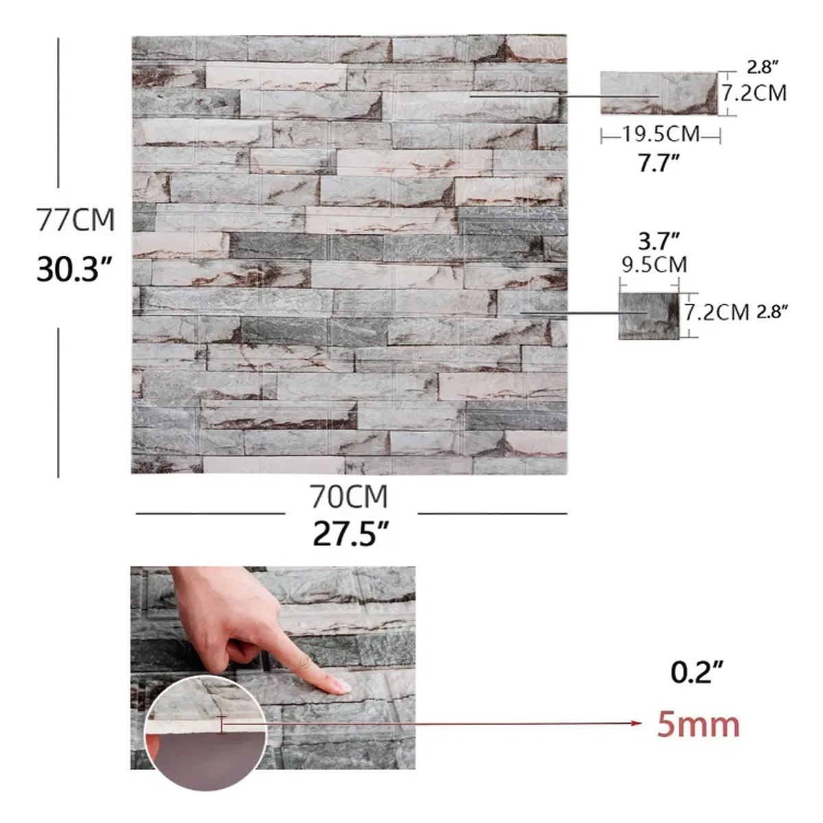 SUPERCENTER - Pack 10 Laminas Papel Mural 3d Ladrillo Pared Cian 77x70cm