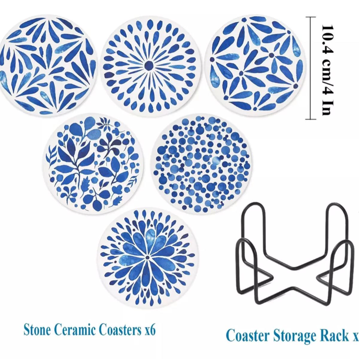 KUANGYE - Juego de 6 Posavasos De Cerámica Acuarela Con Soporte