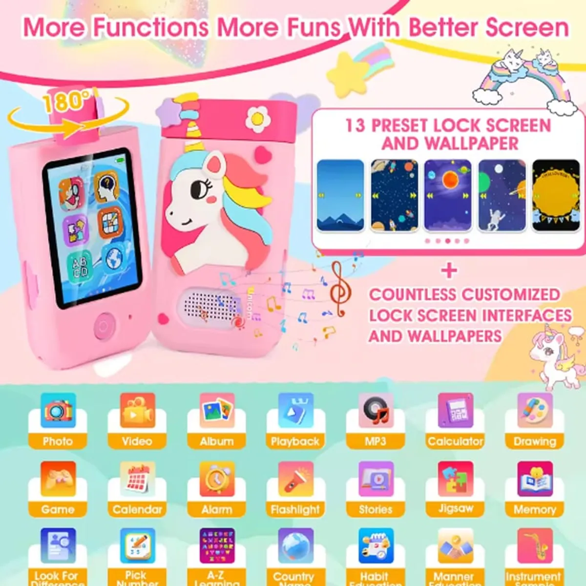 BRO TOUMI - Toumi Tablet Celular Cámara giratoria 32GTF Juego Juguete Para NiñosRosa