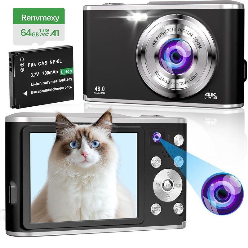 RENVMEXY - Cámaras digitales Doble 48MP RENVMEXY DC306L 64GB Negro
