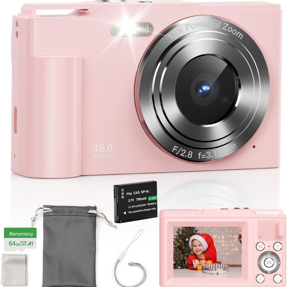 RENVMEXY - Cámara Digital 48MP 4K RENVMEXY DC311L 64GB Rosa