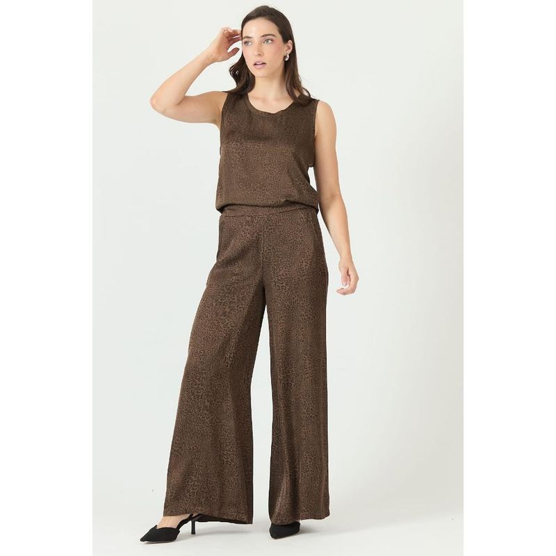 PRIVILEGE - Pantalon palazzo vison estampado PRIVILEGE 2245 - Café