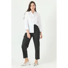 PRIVILEGE - Pantalon straight negro rayas 2259