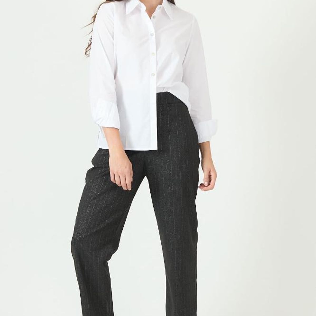 PRIVILEGE - Pantalon straight negro rayas 2259