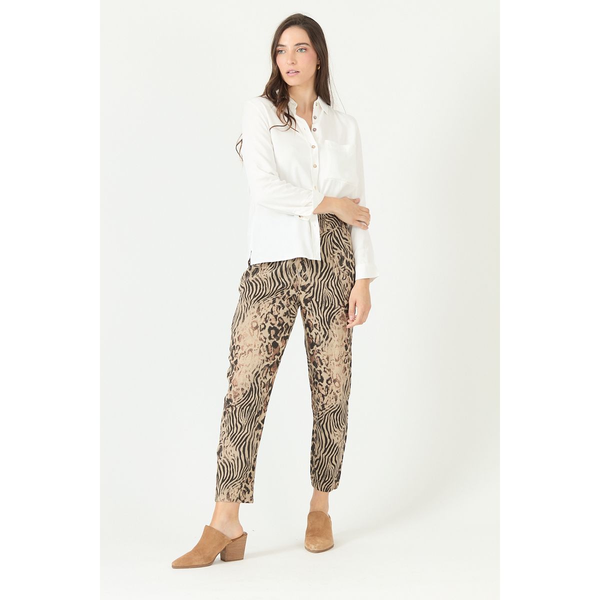 PRIVILEGE - Pantalon de lyocell straight beige estampado 2264