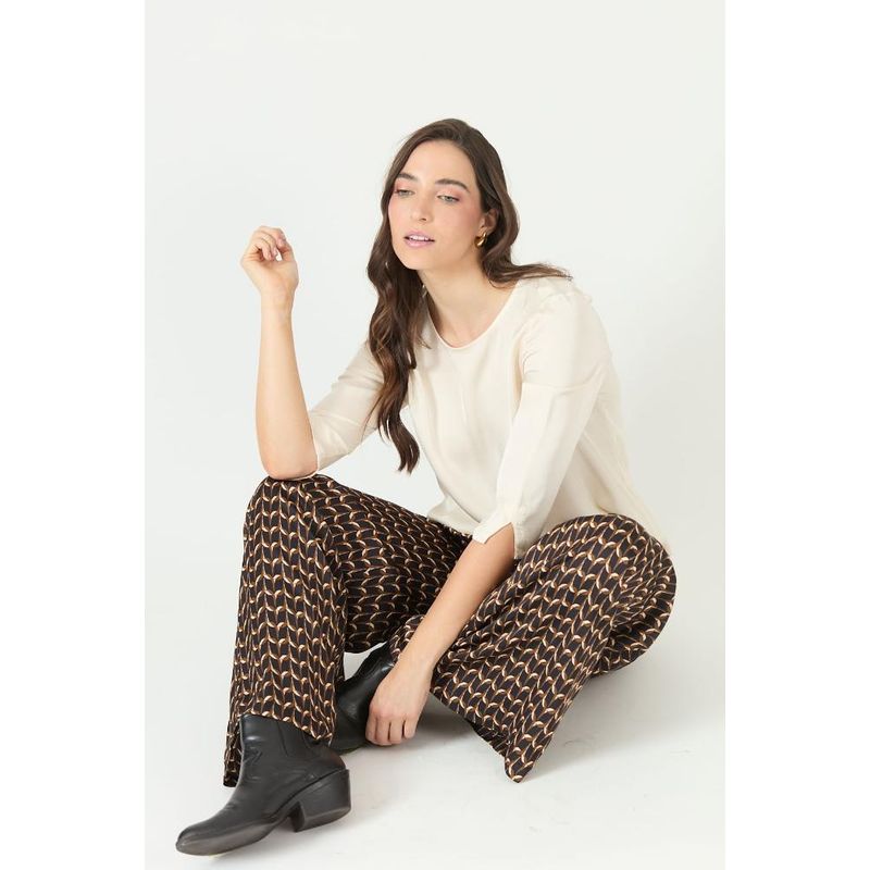 PRIVILEGE - Pantalon palazzo negro estampado PRIVILEGE 2246 - Negro