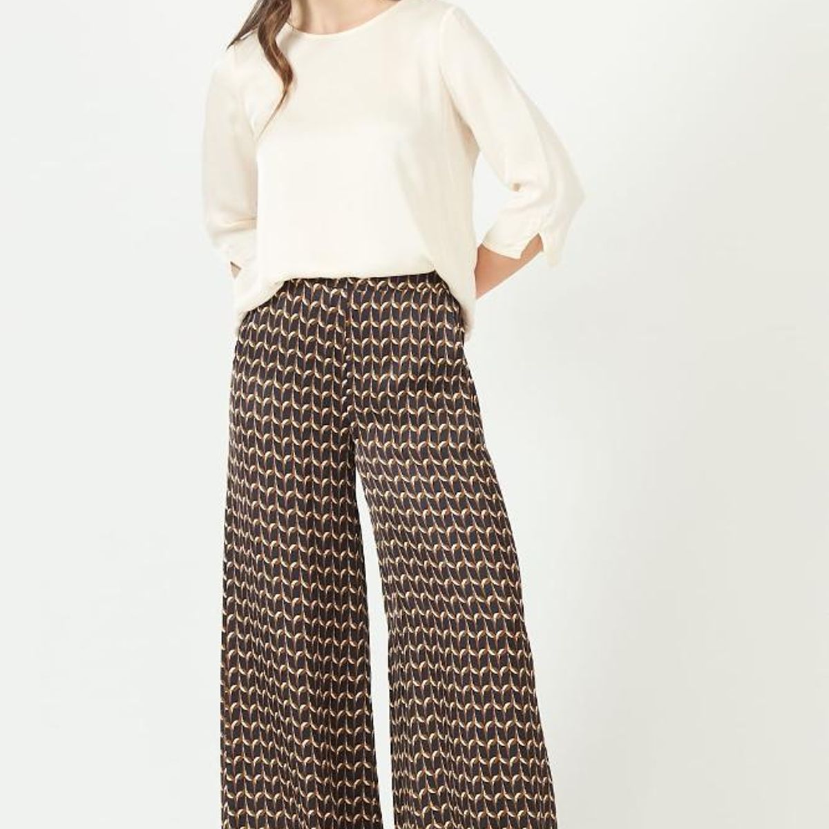 PRIVILEGE - Pantalon palazzo negro estampado 2246