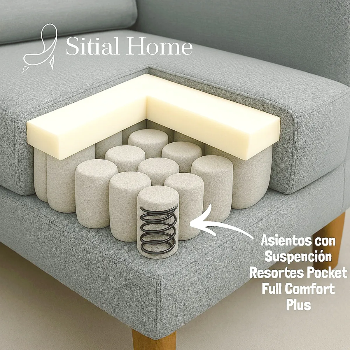 SITIAL HOME - Seccional Emilia Gris claro con Tecnologia resortes Full comfort plus