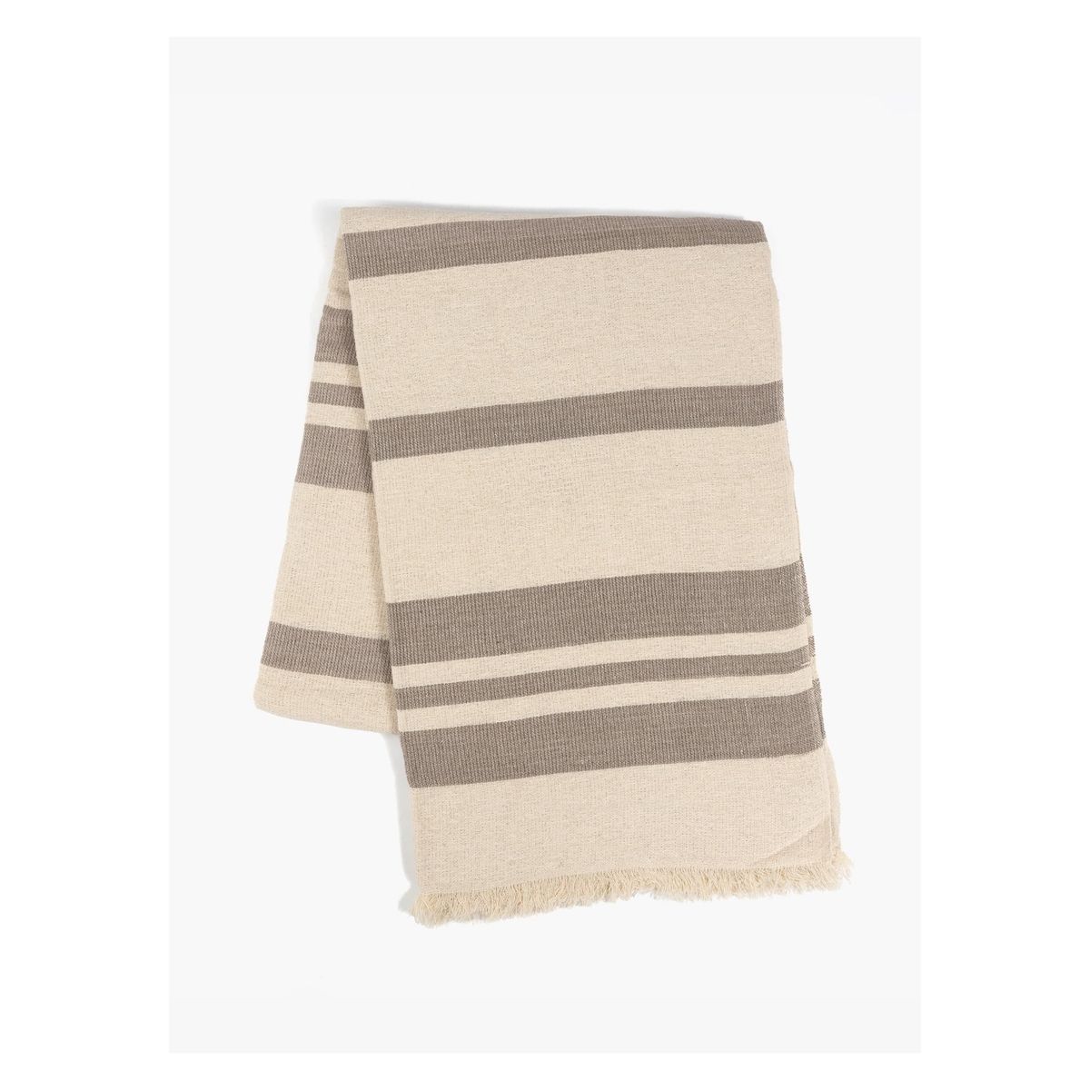 LOUNGE - Manta Algodón Textura Flecos Beige LOUNGE