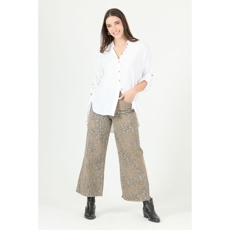PRIVILEGE - Jeans wide leg vison animal print PRIVILEGE 2290 - Café
