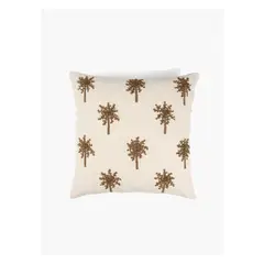 LOUNGE - Cojín Algodón Palmeras Bordadas Beige