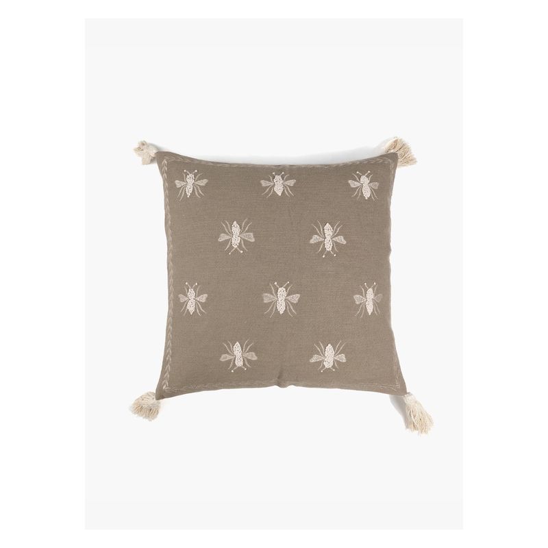 LOUNGE - Cojín Algodón Abejas Bordadas Taupe LOUNGE