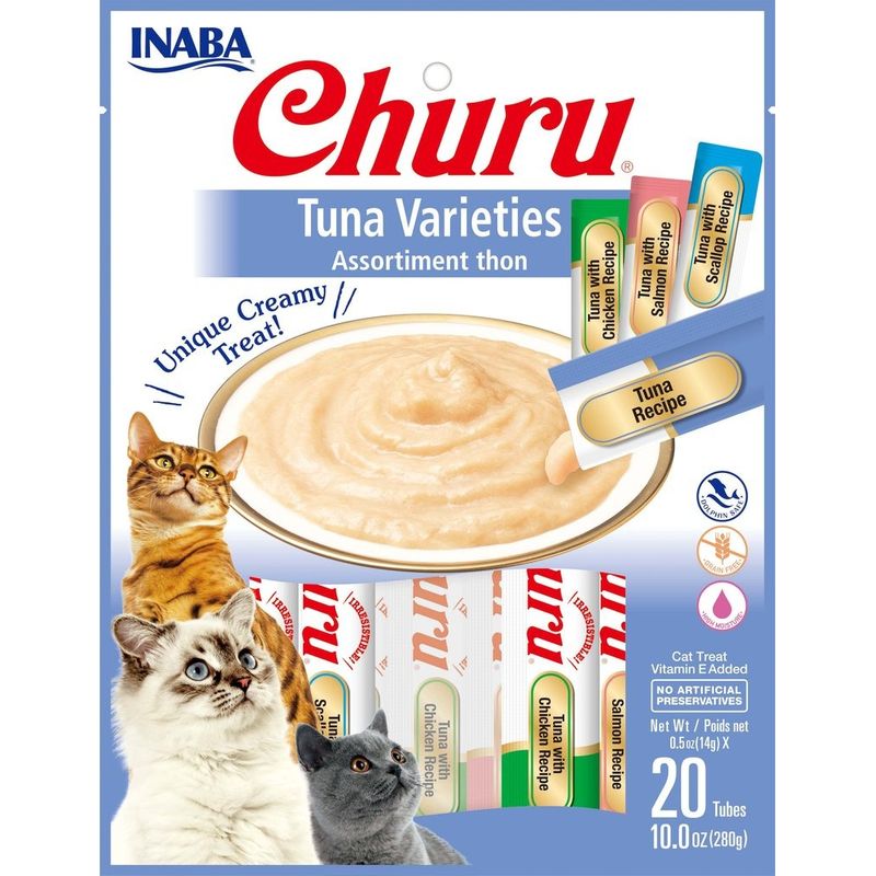 INABA - Churu Snack Para Gato Atún Variedades 20 Tubos 280g Inaba
