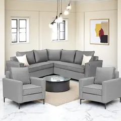 SITIAL HOME - LIVING 311 MATILDA GRIS CLARO SECCIONAL Y DOS POLTRONAS RESORTES