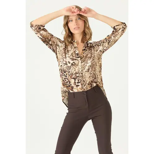 PRIVILEGE - Blusa crudo animal print 2385 - Crudo