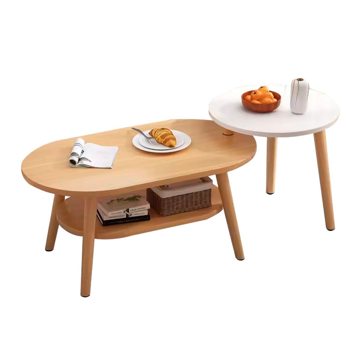 GLOBAL LATIN GROUP - Mesa de Centro con Mesa Auxiliar Diseño Elegante - Marron claro