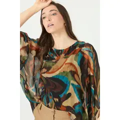 PRIVILEGE - Blusa con seda cafe estampada 2373 - Café