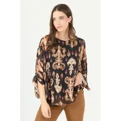 PRIVILEGE - Blusa con seda negra estampada 2374 - Negro