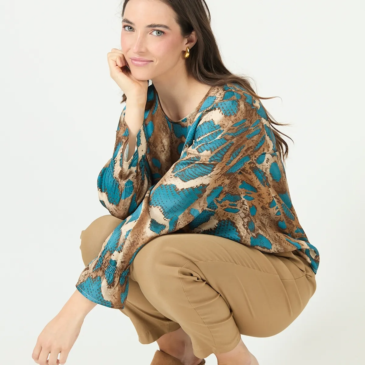 PRIVILEGE - Blusa camel estampada 2380