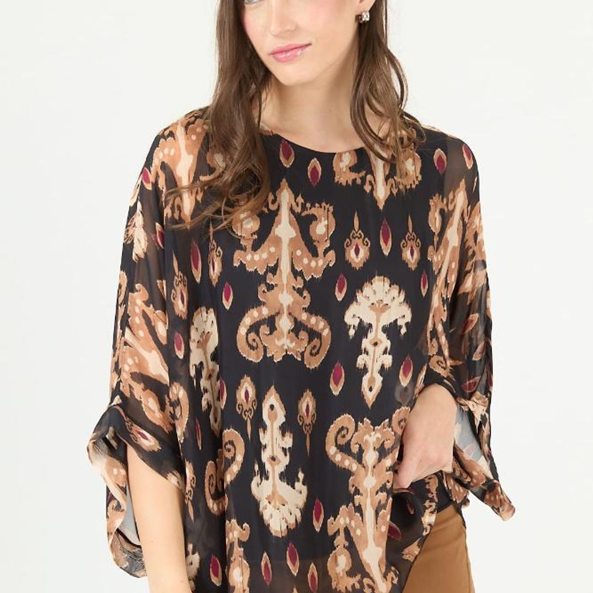 PRIVILEGE - Blusa con seda negra estampada 2374
