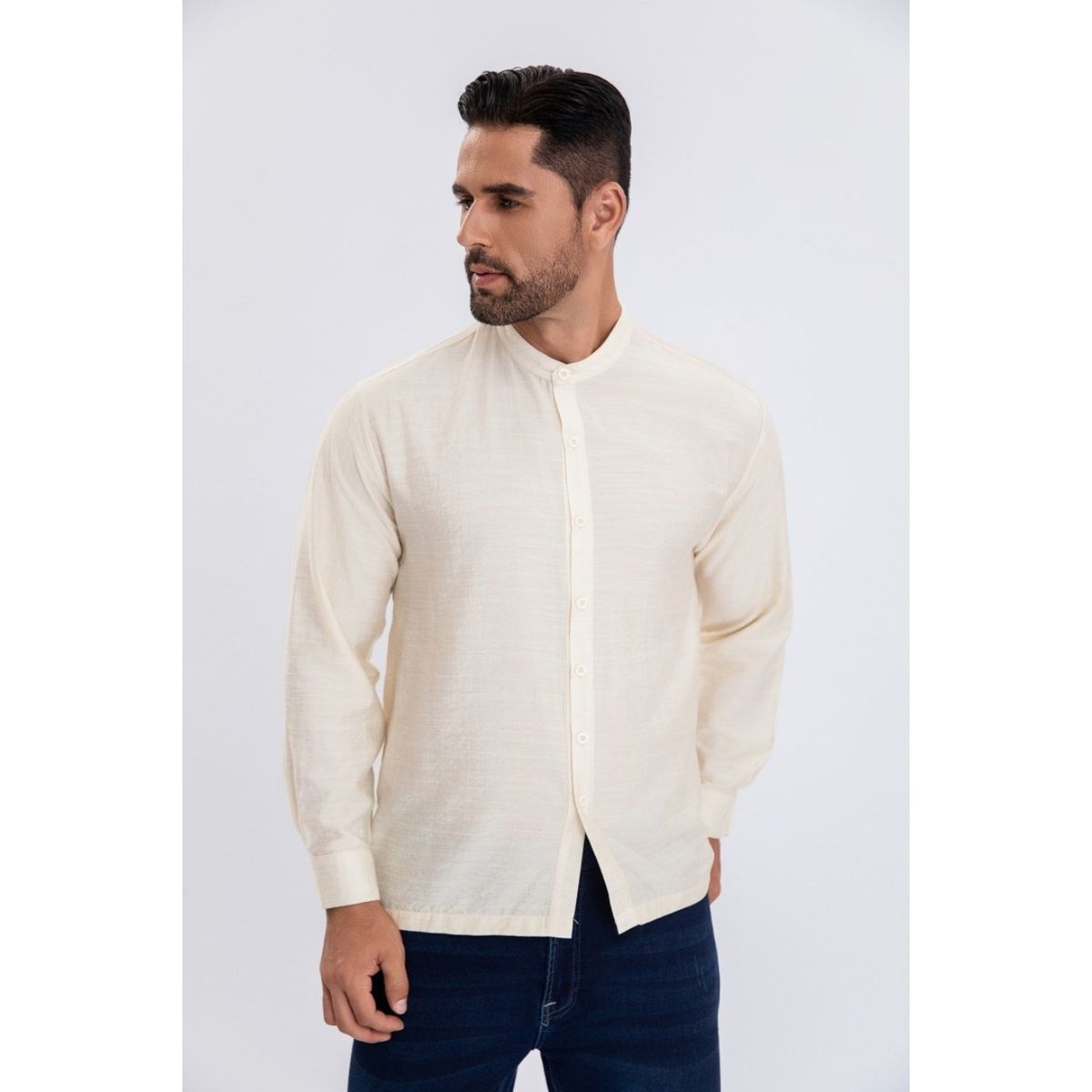 LIKE SHOP - Camisa Verano Manga Larga Hombre Cuello Mao Casual Fashion 155