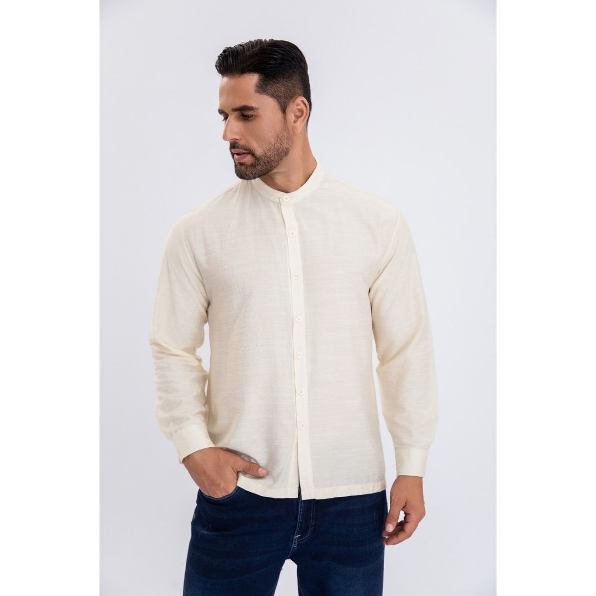 LIKE SHOP - Camisa Verano Manga Larga Hombre Cuello Mao Casual Fashion 155