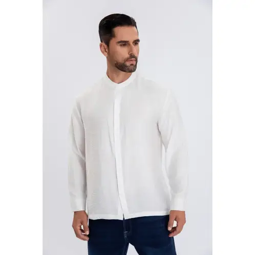 MPROPIA - Camisa Verano Manga Larga Hombre Cuello Mao Casual Fashion 155