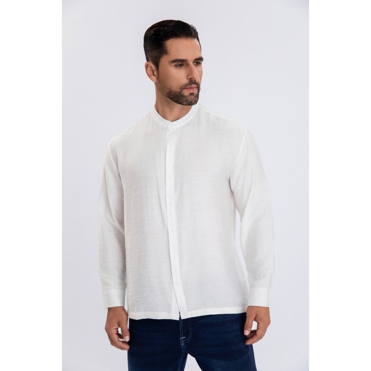 LIKE SHOP - Camisa Verano Manga Larga Hombre Cuello Mao Casual Fashion 155