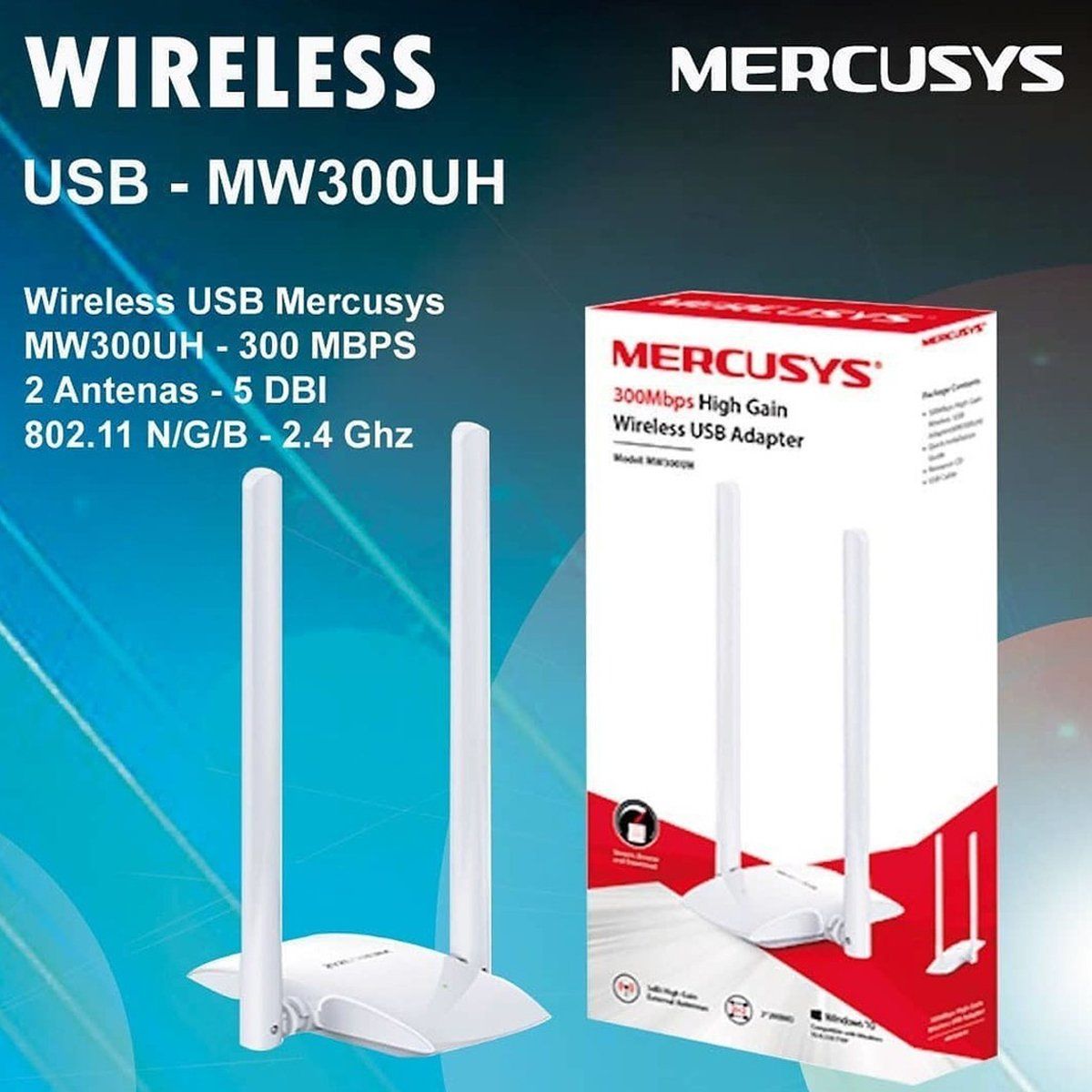 MERCUSYS - Antena WIFI Inalámbrico 300Mbps 24GHz MW300UH Mercusys