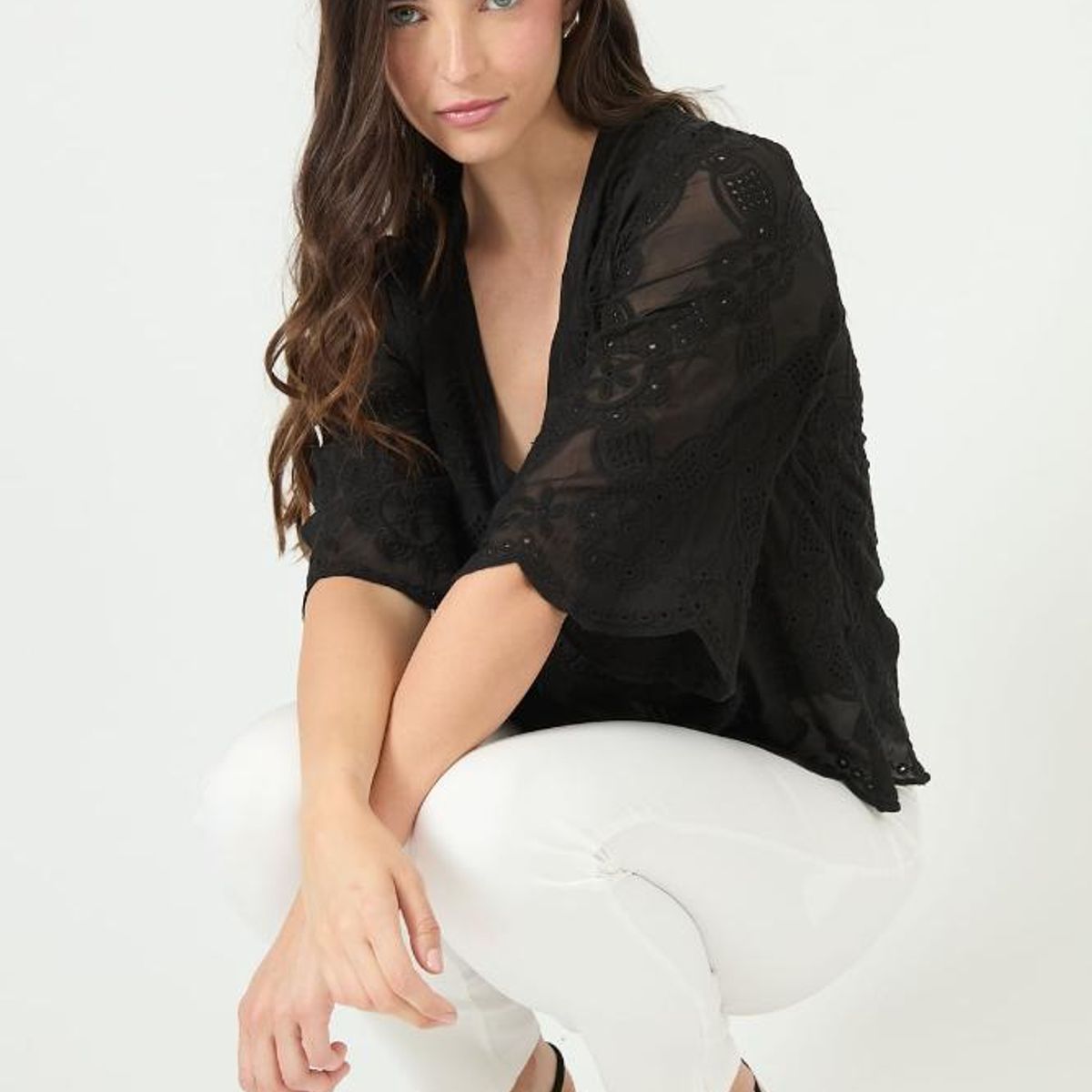 PRIVILEGE - Blusa con seda negra 2382