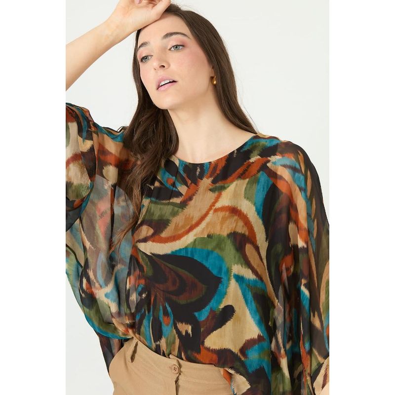 PRIVILEGE - Blusa con seda cafe estampada PRIVILEGE 2373 - Café
