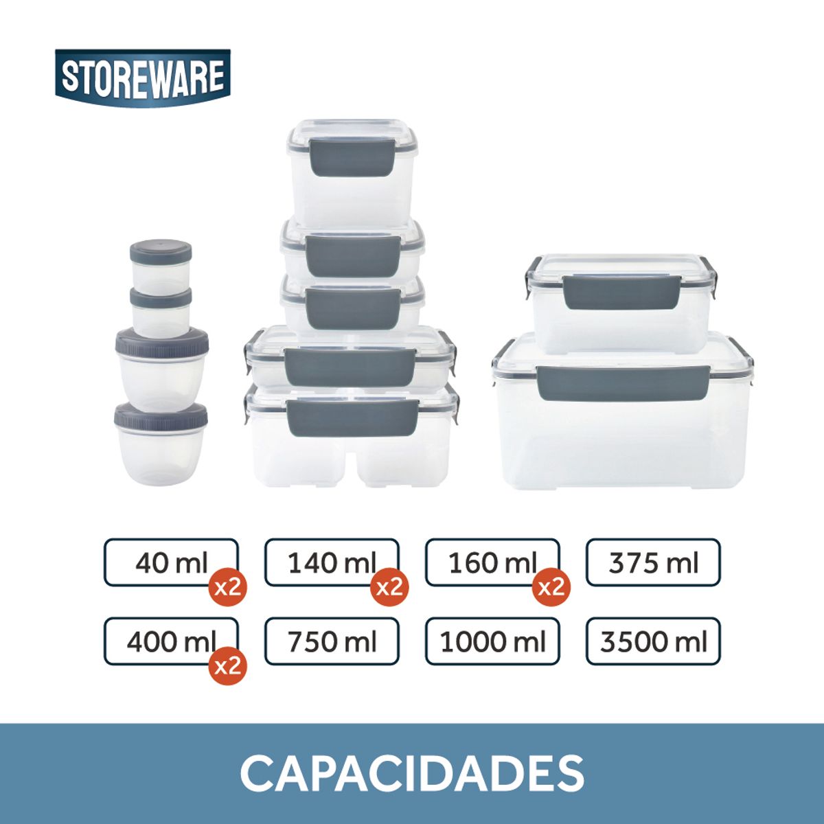 STOREWARE - Set 12 Contenedores Herméticos Alimentos Storeware 12 un