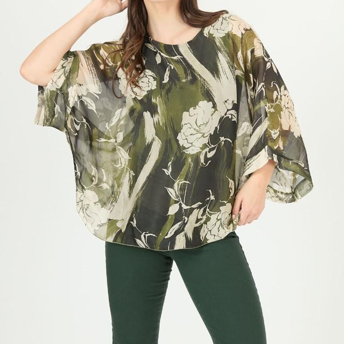 PRIVILEGE - Blusa con seda verde estampada 2370