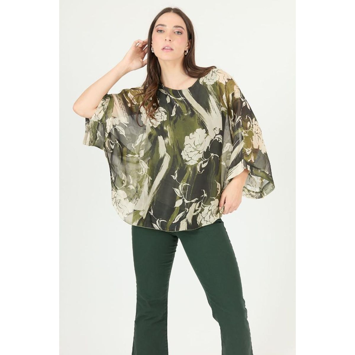 PRIVILEGE - Blusa con seda verde estampada 2370