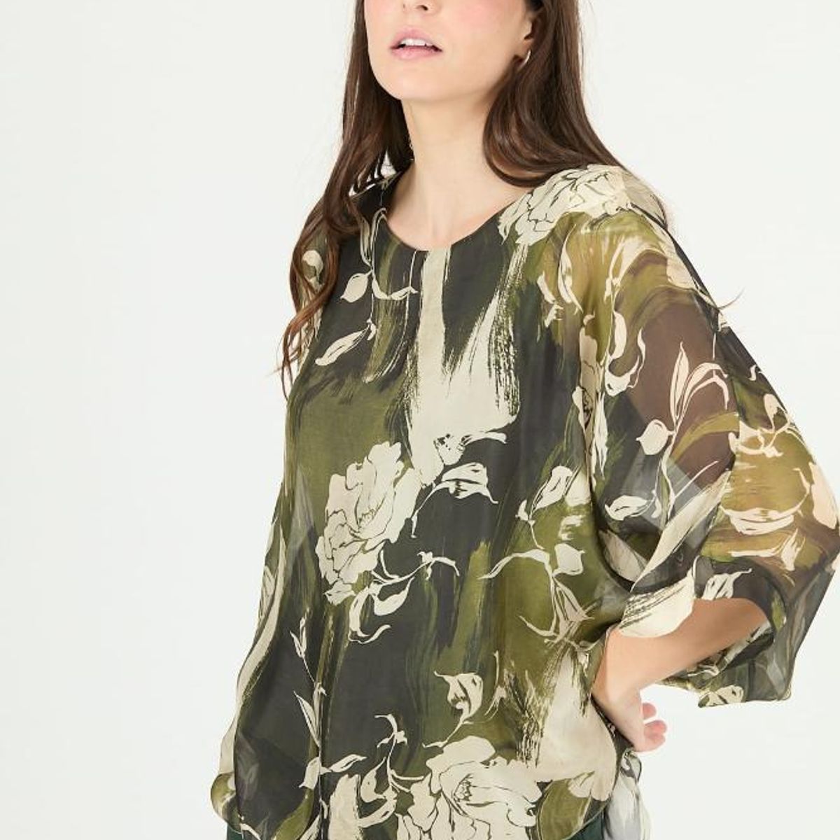 PRIVILEGE - Blusa con seda verde estampada 2370