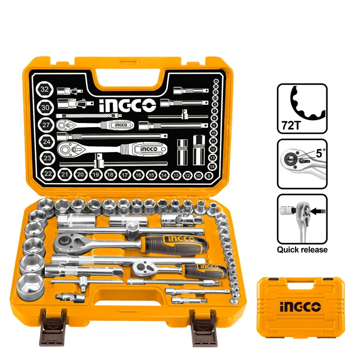 INGCO - Set Dados Y Chicharra Industrial 44 Piezas 1/2"-1/4"