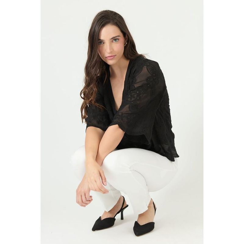 PRIVILEGE - Blusa con seda negra PRIVILEGE 2382 - Negro