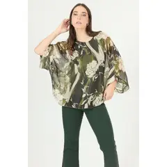 PRIVILEGE - Blusa con seda verde estampada 2370 - Verde