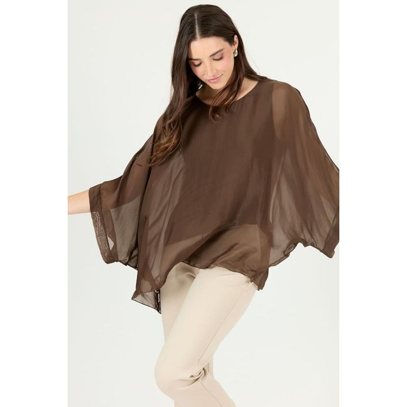 PRIVILEGE - Blusa con seda cafe moro PRIVILEGE 2377 - Café Oscuro
