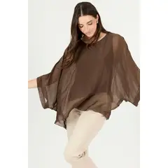 PRIVILEGE - Blusa con seda cafe moro 2377 - Café Oscuro